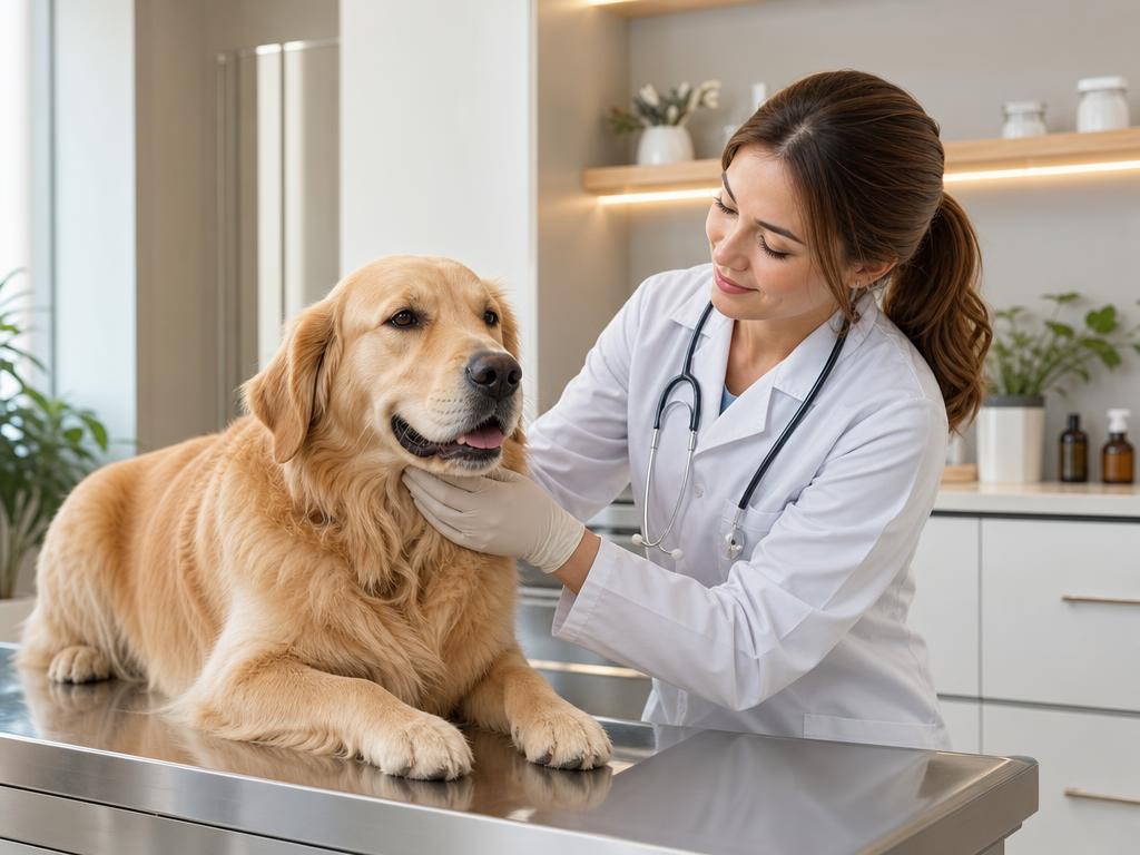 Veterinária cuidando de um cachorro na clínica DayCare Pet Vet