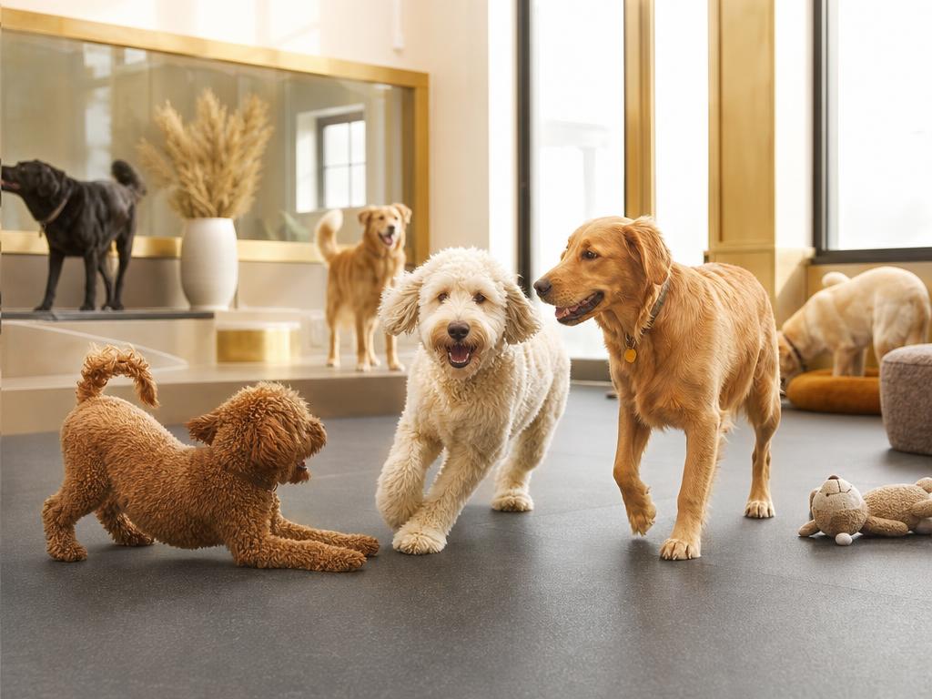 Cães brincando na creche do DayCare Pet Vet